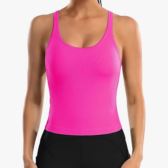 Women Ribbed Workout Crop Tops with Built in Bra (set of two) - Picture 11 of 11